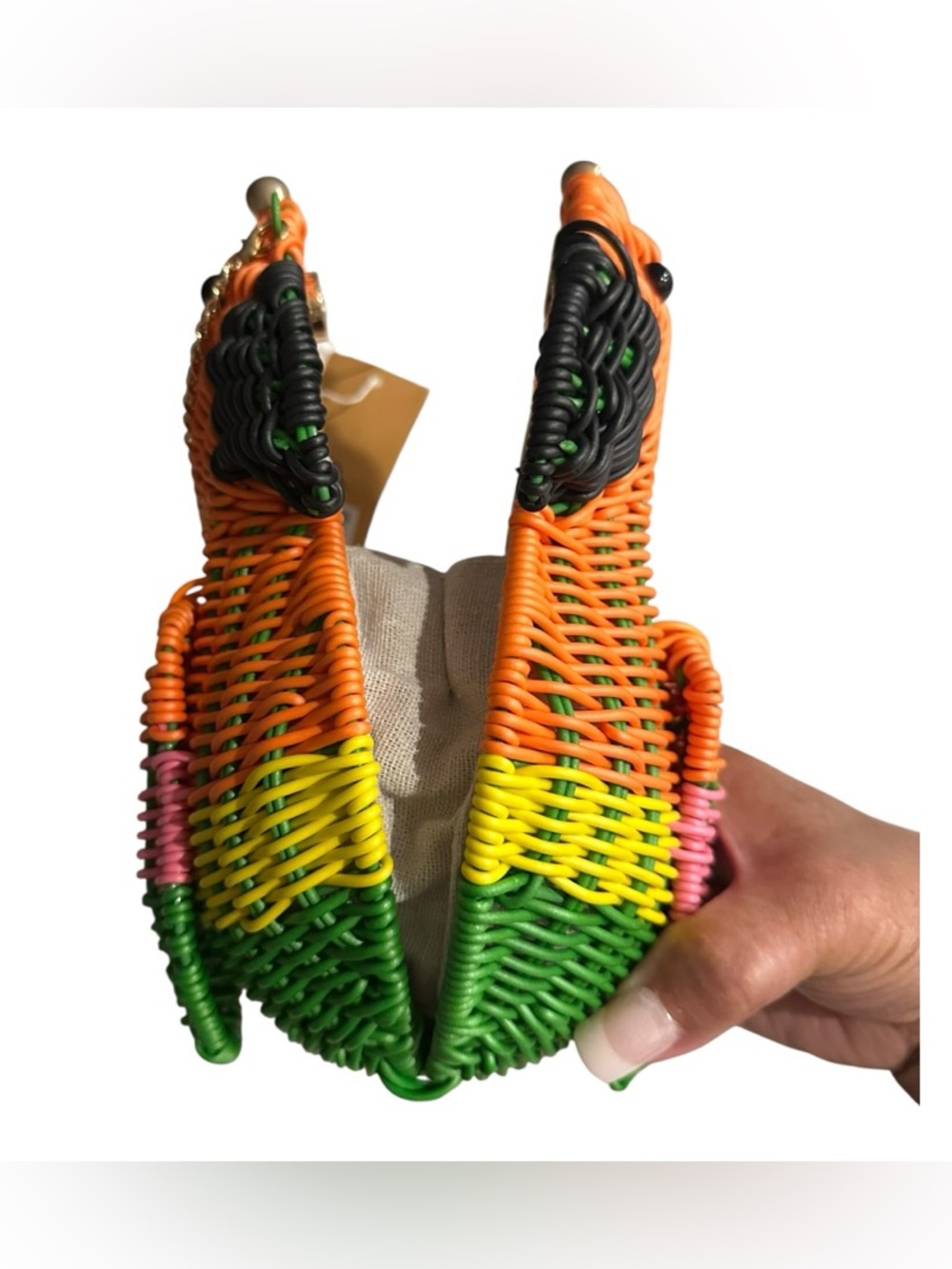 Tommy Bahama Colorful Woven Parrot Purse- Orange, Green, Yellow, Pink - Picture 4 of 8